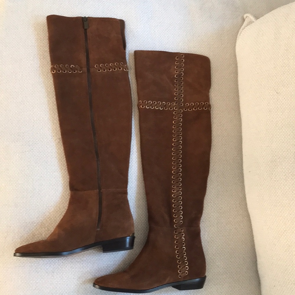 Michael Kors Fall, Brown Suede, Gold Accent, Over Knee, Full Side Zipper 7.5M